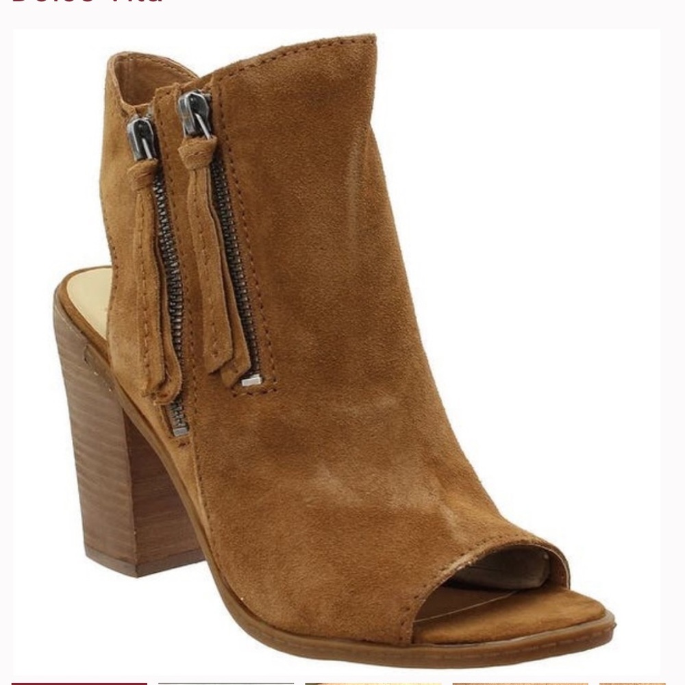 DOLCE VITA Suede Brown Leather Square Heel Bootie